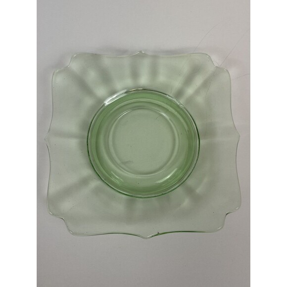 Set Of 3 Vintage Green Uranium Depression Glass 1 Square Plate & 2 Sherbet Cups - Picture 7 of 16